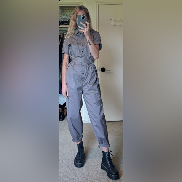 NWT Frank And Oak Clay Grey Taupe Utility Combat Oversized Parachute Jumpsuit - Picture 6 of 14
